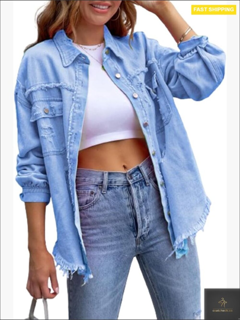 Oversized Denim Button Down Shirt Long Sleeve Jean Jacket Top Y2K Casual